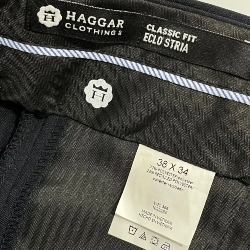 NWT Haggar Black Classic Fit E-Clo Pleated Dress Pants Men's Size‎ 38x34